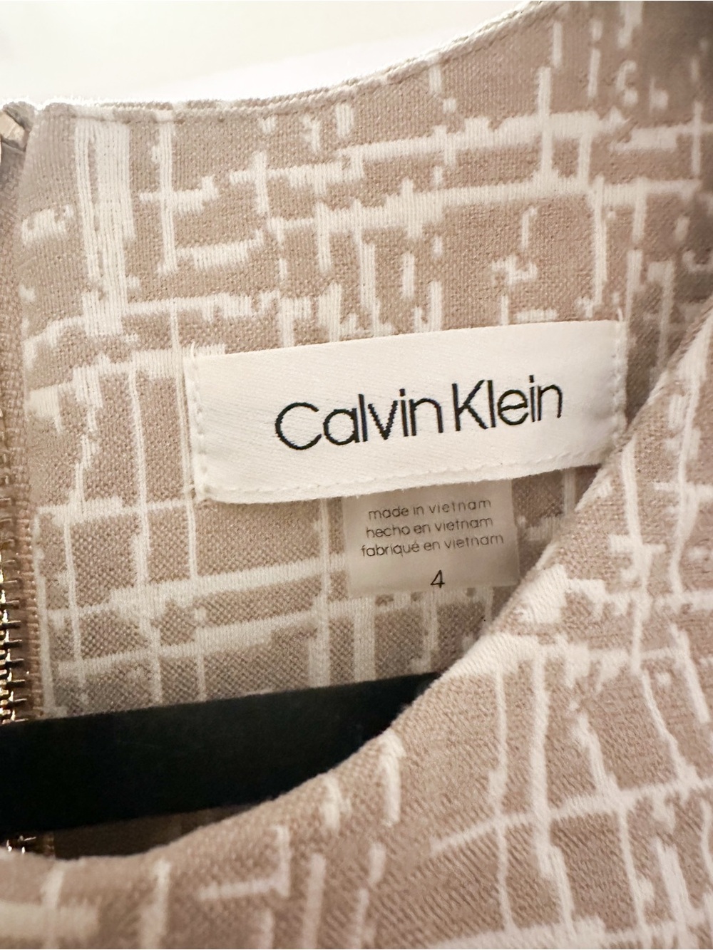 Calvin Klein Beige and White Patterned Sheath Dress - Picture 3 of 6